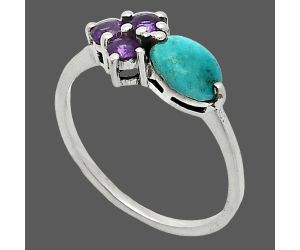 Natural Rare Turquoise Nevada Aztec Mt and Amethyst Ring size-7.5 SDR243466 R-1250, 7x5 mm