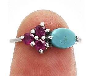 Natural Turquoise Morenci Mine and Garnet Ring size-6 SDR243470 R-1250, 7x5 mm