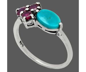 Natural Turquoise Morenci Mine and Garnet Ring size-6 SDR243470 R-1250, 7x5 mm