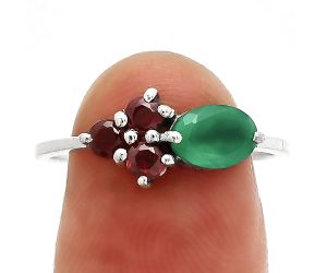 Green Onyx and Garnet Ring size-8.5 SDR243475 R-1250, 7x5 mm