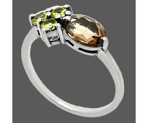 Smoky Quartz and Peridot Ring size-6 SDR243487 R-1250, 7x5 mm