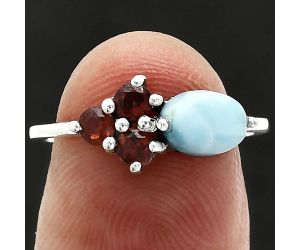 Larimar (Dominican Republic) and Garnet Ring size-7 SDR243489 R-1250, 7x5 mm