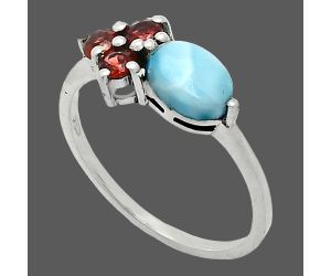 Larimar (Dominican Republic) and Garnet Ring size-7 SDR243489 R-1250, 7x5 mm