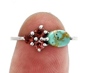 Natural Rare Turquoise Nevada Aztec Mt and Garnet Ring size-7 SDR243493 R-1250, 7x5 mm