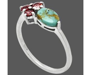 Natural Rare Turquoise Nevada Aztec Mt and Garnet Ring size-7 SDR243493 R-1250, 7x5 mm