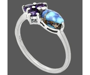 Kingman Purple Dahlia Turquoise and Amethyst Ring size-7 SDR243494 R-1250, 7x5 mm