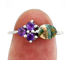 Spiny Oyster Turquoise and Amethyst Ring size-7 SDR243495 R-1250, 7x5 mm