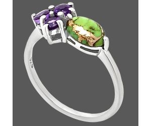 Copper Green Turquoise and Amethyst Ring size-6 SDR243499 R-1250, 7x5 mm