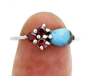 Kingman Turquoise With Pyrite and Garnet Ring size-8 SDR243500 R-1250, 7x5 mm