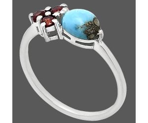 Kingman Turquoise With Pyrite and Garnet Ring size-8 SDR243500 R-1250, 7x5 mm