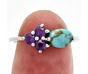 Natural Rare Turquoise Nevada Aztec Mt and Amethyst Ring size-7 SDR243501 R-1250, 7x5 mm