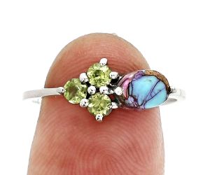 Kingman Pink Dahlia Turquoise and Peridot Ring size-8 SDR243503 R-1250, 7x5 mm