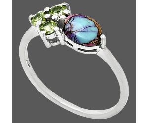 Kingman Pink Dahlia Turquoise and Peridot Ring size-8 SDR243503 R-1250, 7x5 mm