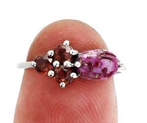 Kingman Pink Dahlia Turquoise and Garnet Ring size-6 SDR243505 R-1250, 7x5 mm