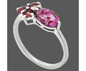 Kingman Pink Dahlia Turquoise and Garnet Ring size-6 SDR243505 R-1250, 7x5 mm