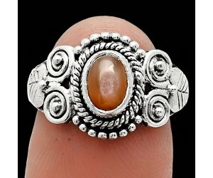 Peach Moonstone Ring size-7.5 SDR243608 R-1280, 7x5 mm