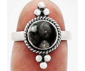 Black Flower Fossil Coral Ring size-7 SDR243756 R-1127, 8x8 mm