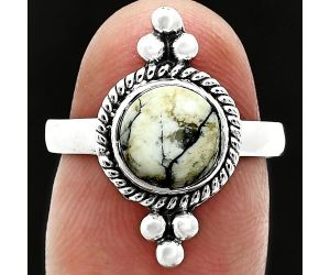 Authentic White Buffalo Turquoise Nevada Ring size-7.5 SDR243774 R-1127, 8x8 mm