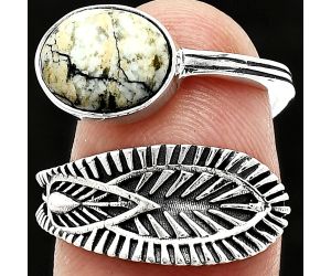 Adjustable - Authentic White Buffalo Turquoise Nevada Ring size-8 SDR243811 R-1116, 8x10 mm