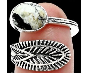 Adjustable - Authentic White Buffalo Turquoise Nevada Ring size-7 SDR243812 R-1116, 8x10 mm