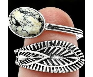 Adjustable - Authentic White Buffalo Turquoise Nevada Ring size-7.5 SDR243813 R-1116, 8x10 mm