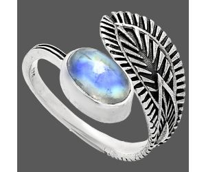 Adjustable - Rainbow Moonstone Ring size-7.5 SDR243822 R-1116, 6x10 mm