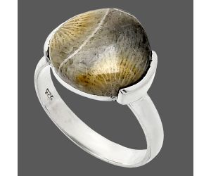 Flower Fossil Coral Ring size-8 SDR243872 R-1173, 14x14 mm