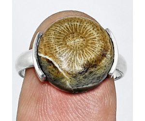 Flower Fossil Coral Ring size-7 SDR243875 R-1173, 13x13 mm