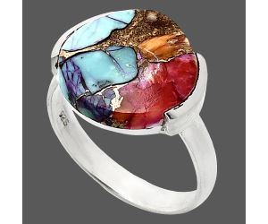 Kingman Orange Dahlia Turquoise Ring size-8.5 SDR243877 R-1173, 15x15 mm