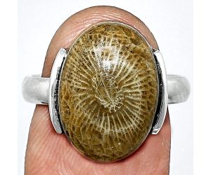 Flower Fossil Coral Ring size-8 SDR243878 R-1173, 12x17 mm