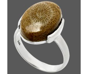 Flower Fossil Coral Ring size-8 SDR243878 R-1173, 12x17 mm