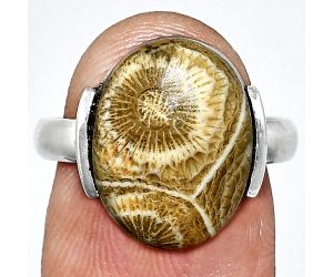 Flower Fossil Coral Ring size-7 SDR243880 R-1173, 12x16 mm