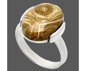 Flower Fossil Coral Ring size-7 SDR243880 R-1173, 12x16 mm