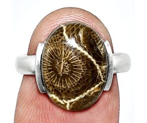 Flower Fossil Coral Ring size-7 SDR243890 R-1173, 11x15 mm