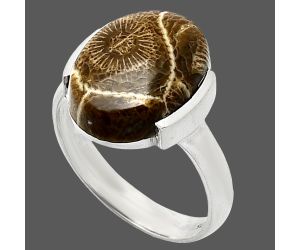 Flower Fossil Coral Ring size-7 SDR243890 R-1173, 11x15 mm