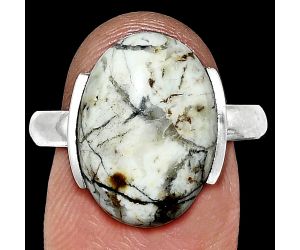 Authentic White Buffalo Turquoise Nevada Ring size-10 SDR243898 R-1173, 12x17 mm