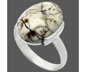 Authentic White Buffalo Turquoise Nevada Ring size-10 SDR243898 R-1173, 12x17 mm