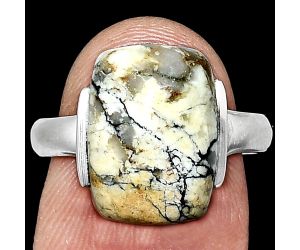 Authentic White Buffalo Turquoise Nevada Ring size-8 SDR243900 R-1173, 10x14 mm