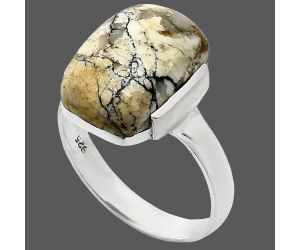 Authentic White Buffalo Turquoise Nevada Ring size-8 SDR243900 R-1173, 10x14 mm