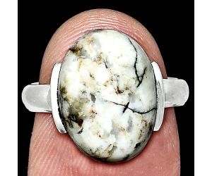 Authentic White Buffalo Turquoise Nevada Ring size-7 SDR243901 R-1173, 11x15 mm