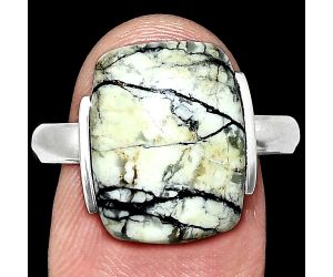 Authentic White Buffalo Turquoise Nevada Ring size-10 SDR243902 R-1173, 12x16 mm