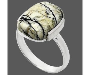 Authentic White Buffalo Turquoise Nevada Ring size-10 SDR243902 R-1173, 12x16 mm