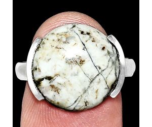 Authentic White Buffalo Turquoise Nevada Ring size-9 SDR243903 R-1173, 15x15 mm