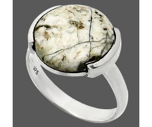 Authentic White Buffalo Turquoise Nevada Ring size-9 SDR243903 R-1173, 15x15 mm