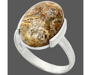 Flower Fossil Coral Ring size-10 SDR243917 R-1173, 13x17 mm