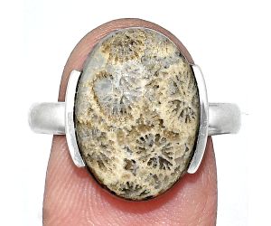 Flower Fossil Coral Ring size-10 SDR243934 R-1173, 12x17 mm