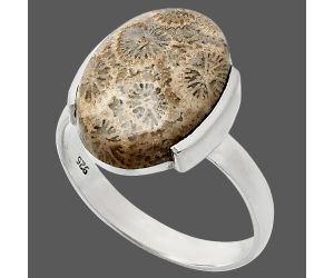 Flower Fossil Coral Ring size-10 SDR243934 R-1173, 12x17 mm