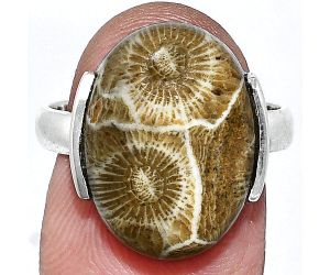 Flower Fossil Coral Ring size-8 SDR243936 R-1173, 13x18 mm