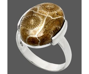 Flower Fossil Coral Ring size-8 SDR243936 R-1173, 13x18 mm