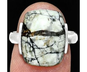 Authentic White Buffalo Turquoise Nevada Ring size-8 SDR243941 R-1173, 12x16 mm